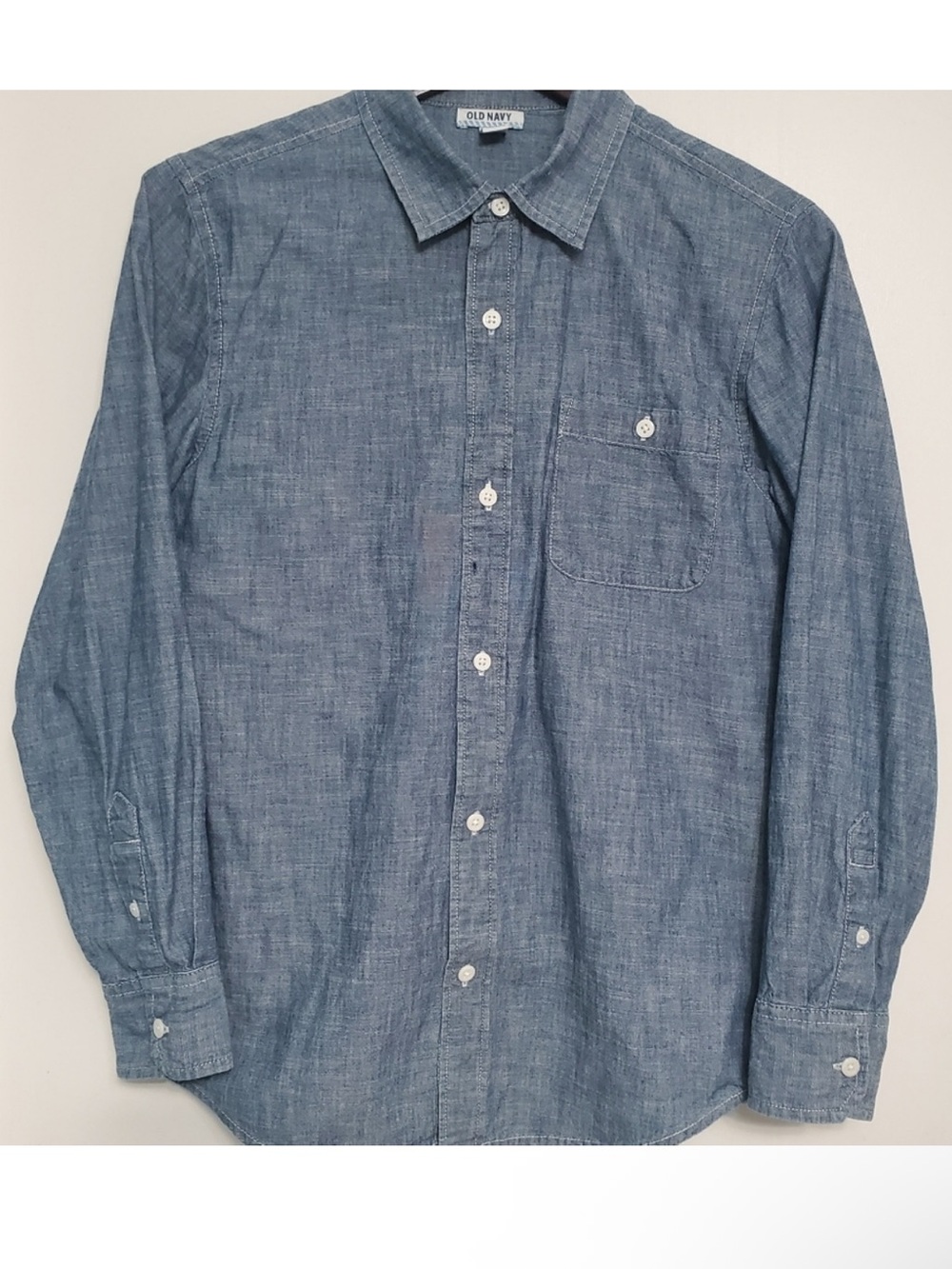 Old Navy Kids Boys Chambray Blue Cotton Long Sleeve Button Down Casual Shirt XL